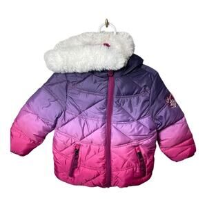 Snozu Girls Snow Jacket Size 2T Ombré Purple Pink Hood Faux Fur